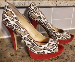Enzo Angiolini Sully Natural Python/Red Suede Platform Open-toe Pump Heels, 7.5M - Picture 1 of 11