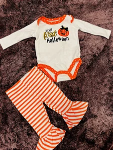 My First Halloween 2 piezas Conjunto Calabaza Talla 3 Meses Rayas Naranja LINDO - Imagen 1 de 4