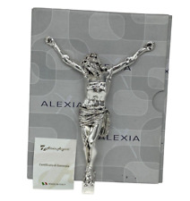 Crocifisso da muro Gesù firmato Alexia Made in Ita bilaminato argento+Box Regalo