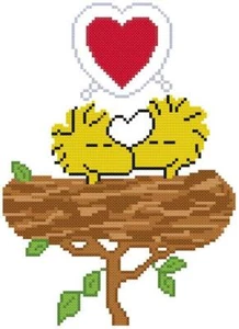 CROSS STITCH+ CRAFT PATTERN Woodstock Birds Love Tree Nest Valentines Day Heart - Picture 1 of 18