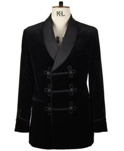 Herren Schwarz Samt Blazer Mode Hochzeit Kleidung Abend Frosch Verschluss Jacke Mantel - Bild 1 von 4