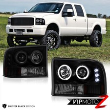 1999-2004 Ford F250 F350 F450 SD Super Duty Black Smoke Halo Corner Headlights