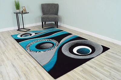 Alfombra abstracta contemporánea moderna tallada premium 1504 7'9''x10'8''_turquesa Foto 1 de 4