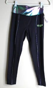 Justice Sport Cross Waistband Piped Active Leggings Black Shiny L (12/14) Logo - Picture 1 of 5