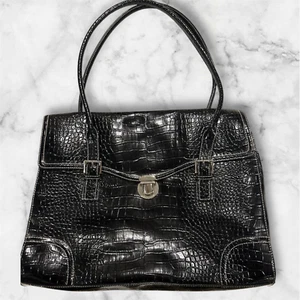 Liz Claiborne Faux Alligator Briefcase/Laptop Carrier Large Double strap Black - Picture 1 of 9
