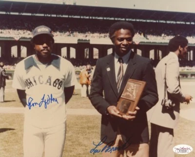 LOU BROCK & RON LEFLORE DUAL SIGNED 8x10 WHITE SOX AWARD PRESENTATION JSA PHOTO - Image 1 of 2