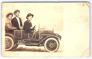 Studio Photo Three Men Posing on antique Cadillac Auto Real Photo Postcard D181 - Picture 1 of 2