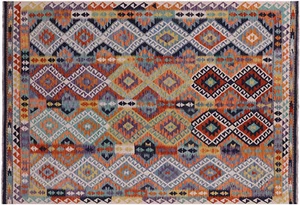6' 7" X 9' 5" Reversible Flat Weave Kilim Wool On Wool Rug - Q17818 - Picture 1 of 9