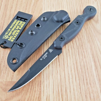 TOPS El Pionero Fixed Knife 3.38" 1095HC Steel Blade Black Linen Micarta Handle - Image 1 of 4