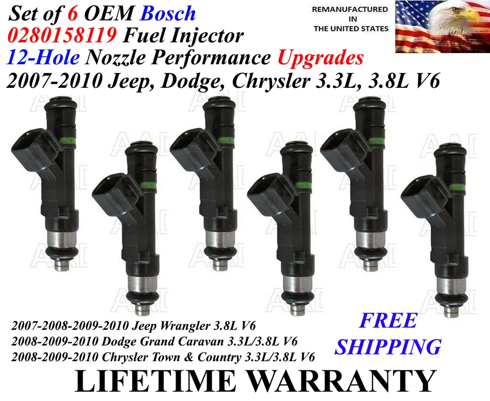 6 inyectores OEM Bosch 12 orificios mejoras de rendimiento para Dodge Grand Caravan 08-10 Foto 1 de 1