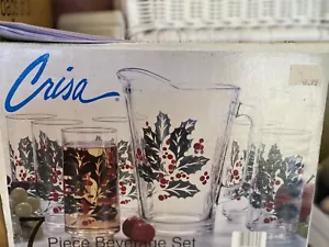 Vintage Glasses Holly Berry Pitcher w/6 Tumbler Glasses Christmas New - Picture 1 of 1