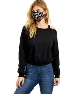 $34 Self Esteem Juniors Cold-Shoulder Sweatshirt & Printed Face Mask Black Small