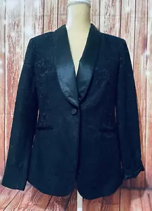 Blazer donna taglia 8 Liz Claiborne nero pizzo testurizzato foderato morbido bordo setoso - Foto 1 di 10