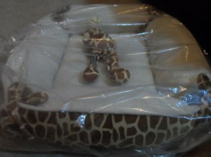 Giraffe Animal Print Dog Pet Bed- Soft Plush Faux Fur CUSHION with toy