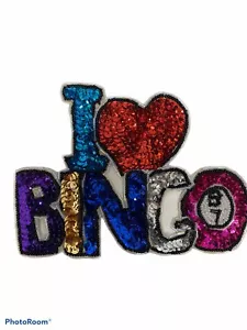 I Love Bingo Sequin Embroidered Appliqué 4”x 7” - Picture 1 of 2