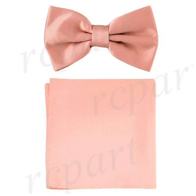 New formal men's pre tied Bow tie & Pocket Square Hankie solid Mauve Dusty Pink - Image 1 of 4