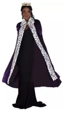 Queen Robe Purple White Fur Collar Adult Dress Up Costume Cosplay - Image 1 of 3
