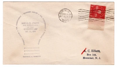 #654 Electric Light Edison 1929 FDC - Elliott Unofficial u/o Bloomfield NJ - Image 1 of 2