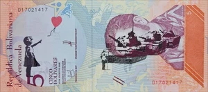 BANKSY * 5 bolívares * Billete real * Dismaland 2015 * Certificado * Sello - Imagen 1 de 10
