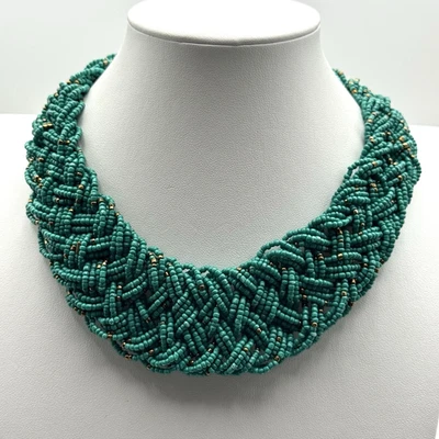 Collar de cuentas Lovisa trenzado verde azulado turquesa semilla audaz grueso boho occidental 16,75" Foto 1 de 4