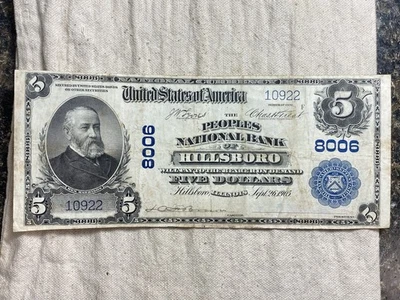 1902 $5 The Peoples National Bank of Hillsboro IL National Currency CH #8006 - Image 1 of 4