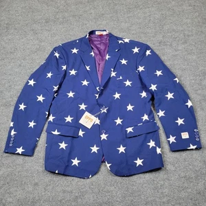 OppoSuits Blazer Mens 50 Blue White Stars Novelty Suit Jacket Party USA NEW - Picture 1 of 13