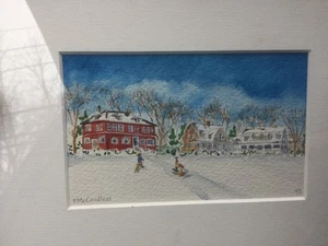 Rare Famed Miniaturist Patsy McCondless Winter Theme Watercolor Painting No Res. - Picture 1 of 9