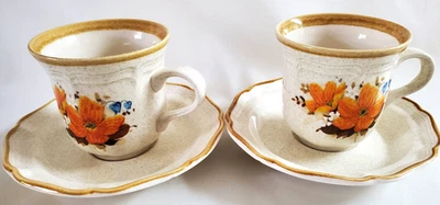 Juego de dos tazas y platillos de café vintage Mikasa “Garden Club” Flower Fest XLNT Foto 1 de 4