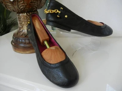 ZAPATOS DE BALLET PLANOS SIN CORDONES RALPH LAUREN BARB DE CUERO GRANULADO NEGRO TALLA 8,5 Foto 1 de 4