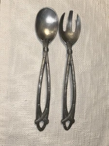 LENOX Metal Serving Spoon And Fork Set Detail Handles Bamboo Twist Matte - Picture 1 of 16