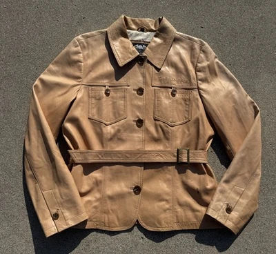 Chaqueta de trinchera de cuero con botones para motocicletas Harley Davidson para mujer grande USADA Foto 1 de 4