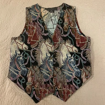 Horses Tapestry Vest Size Small Western Equestrian Rodeo Southwest Vintage 90s - Image 1 of 4