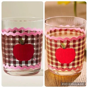 Anthropologie Ischia Gingham Juice Drinking Glasses Apple Set 2 Gift Summer NEW - Picture 1 of 3