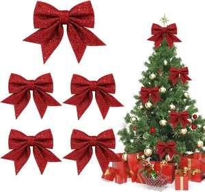 5 Stück Rote Schleifen Weihnachten Glitzer,Glitzer Weihnachtsbaum Schleifen,weih - Bild 1 von 7