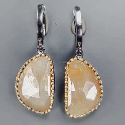 Pendientes Gemas 20ct Zafiro Dorado Natural Plata de Ley 925/E128959 Foto 1 de 4