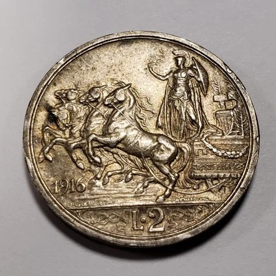 1916 Itália 2 liras prata - ASW .2685 - AU+ - KM55 - SKU-F9602 - Imagem 1 de 4