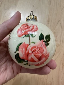 3 Vintage Glass Baubles Ornaments pink roses gold glitter Romantic Christmas - Picture 1 of 3