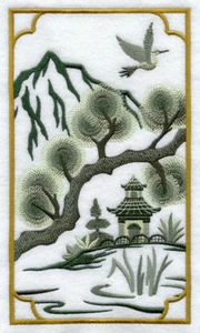 JUEGO BORDADO DE 2 MANOS PAGODA DE MONTAÑA CHINAISERIE - Imagen 1 de 2