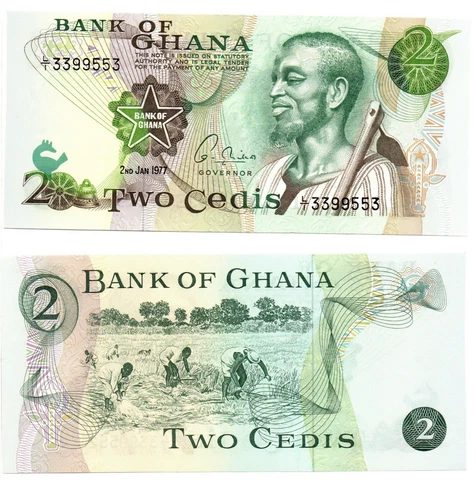 GHANA 2 Cedis (02.01.1977) Pick 14c, UNC Cover
