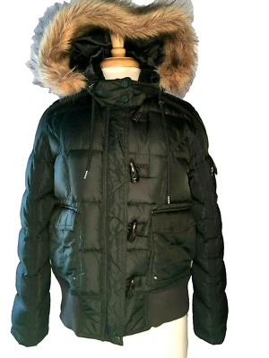 Tommy Hilfiger Mujer Talla Mediana Plumón Chaqueta Verde Piel Sintética Borde Capucha Foto 1 de 4