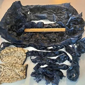 Destash Lot of Embroidered Silk Victorian Dress Parts, Navy Blue, Black, Lamps - Picture 1 of 7