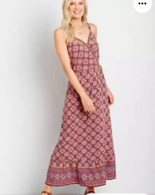 Maurices Dress Womens S Pink Maxi wrap sleeveless boho resortwear cruise - Image 1 of 4