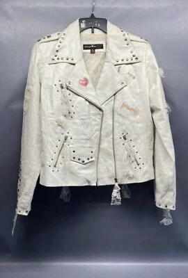 VNT Rocawear Chaqueta Moto Cuero Blanco Y Rosa Y2K Streetwear XL Encaje Tachonado Foto 1 de 4