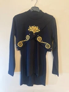 Único Vestido Negro De Colección Dorado Bordado con Mangas Completas - Talla S - ÚNICO EN SU CLASE - Imagen 1 de 3