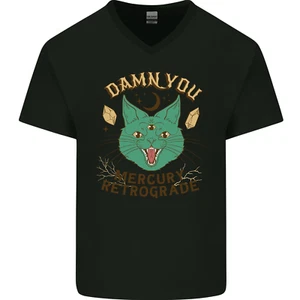 Evil Cat Damn You Mercury Retrograde Mens V-Neck Cotton T-Shirt - Picture 1 of 3