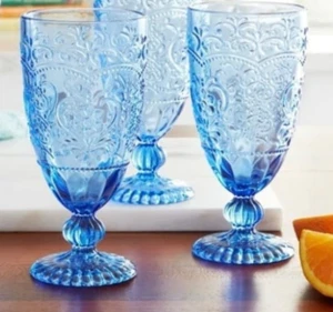 TWO Blue Pioneer Woman Amelia Glass Water Tea Wine Goblets - 14.7 oz NEW - Picture 1 of 1