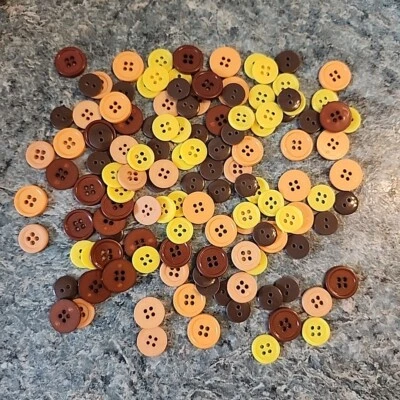 131 Assorted Acrylic Buttons Yellow, Brown, Rust and Melon Orange Crafts Sewing - Image 1 of 4