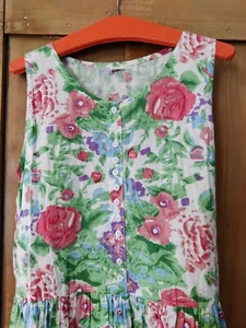 Abito estivo donna cotone floreale vintage retrò prime time anni 80 taglia M/L verde midi - Foto 1 di 11