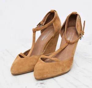 Free People Jeffrey Campbell Wedge Tan Suede Heels Ankle Strap Womens Sz 6.5 - Picture 1 of 7