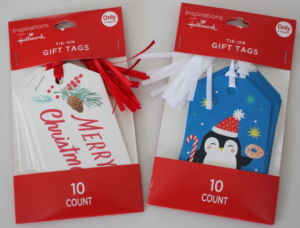 HALLMARK (2-PACK) (10) Merry Christmas (10) Penguin - TIE-ON Gift Tags -